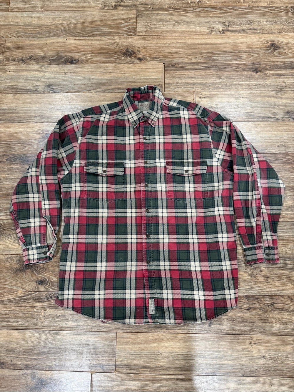 Vintage Abercrombie & Fitch Red, Green and Cream Plaid Button-Down Big Shirt